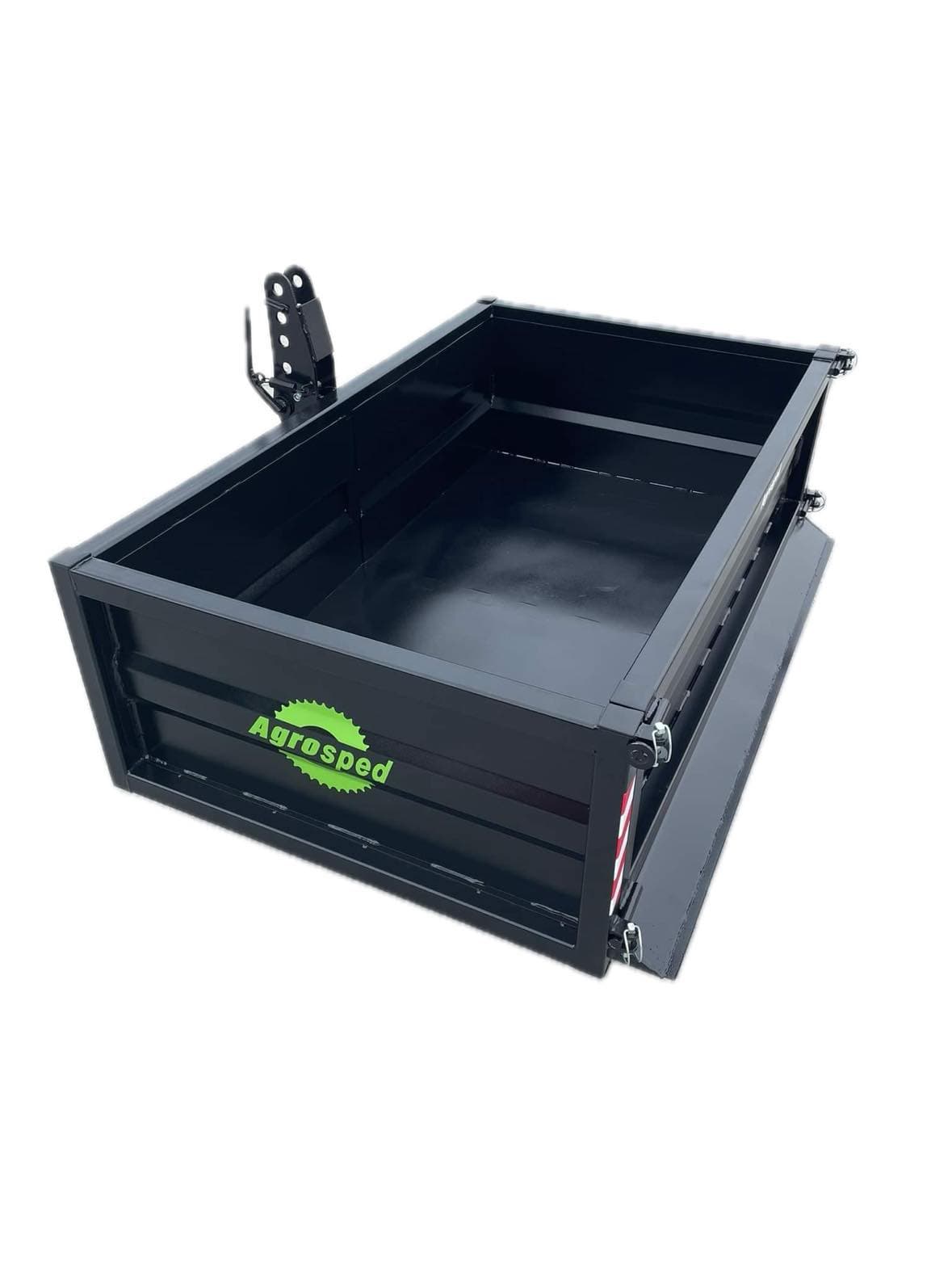 Prepravný box za traktor so sklápaním a radlicou do trojbodového závesu